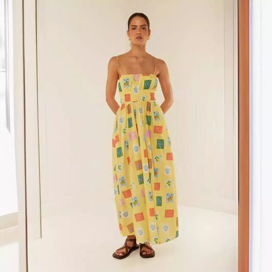 Damen Maxikleid mit elastischem Bund und verspieltem Blumenmuster R&B
