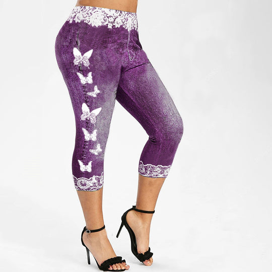 Damen Leggings im Jeans-Look mit einzigartigem Schmetterlingsdesign R&B