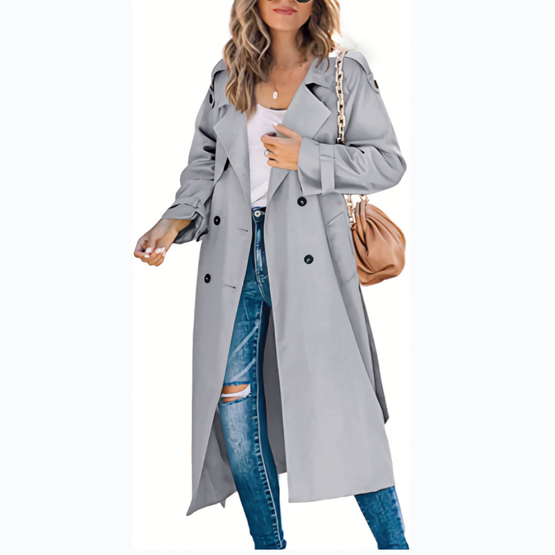 Damen legerer Trenchcoat mit Gürteldesign und stylischen Knöpfen R&B