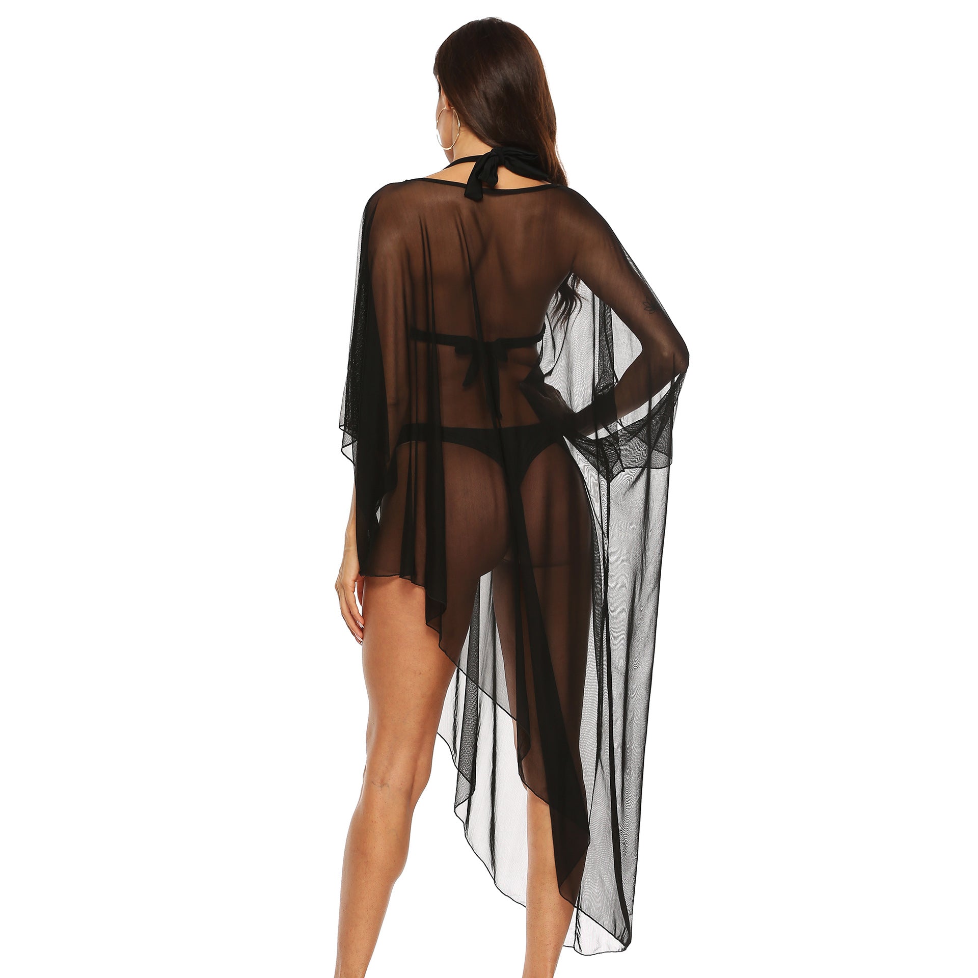Damen transparenter Strandüberwurf mit eleganten Ärmeln R&B
