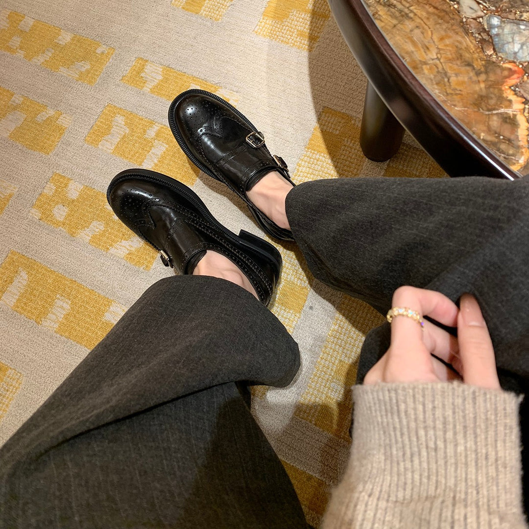 Damen elegante Schnürschuhe mit hochwertiger Schnalle und feiner Brogue-Prägung R&B