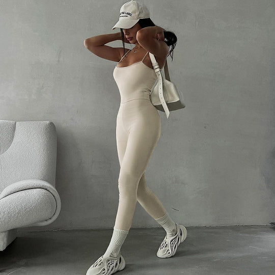 Damen Sportlicher Einteiler mit Spaghettiträgern und figurbetonter Passform R&B