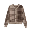 Damen Karierte Strickjacke mit Knopfverschluss und gerafften Ärmeln R&B