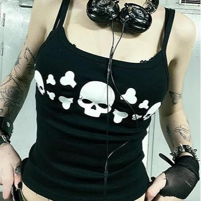 Damen Tanktop mit frechem Totenkopf-Design und schmalen Trägern R&B