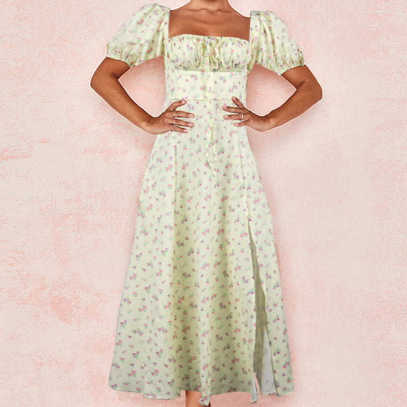 Damen Maxi-Kleid mit Puffärmeln und floralem Design R&B