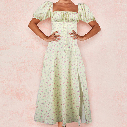 Damen Maxi-Kleid mit Puffärmeln und floralem Design R&B