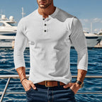 Herren Langarmshirt mit modischer Stehkragen und Knopfleiste R&B