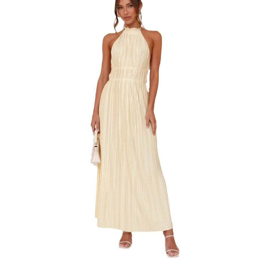 Damen Hochwertiges Plisseekleid mit Häkelkragen und Taillengürtel R&B