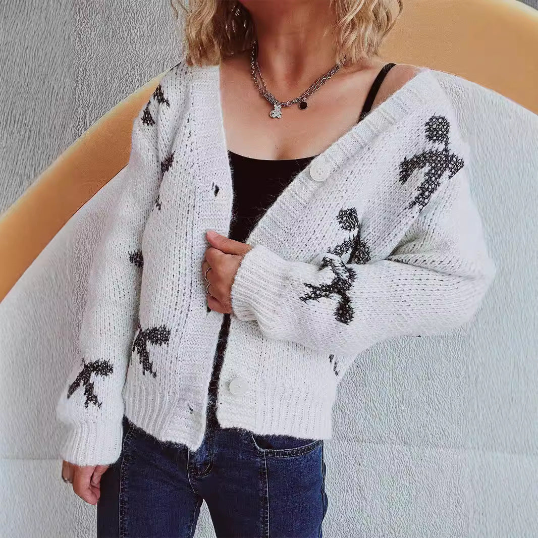 Damen lässige Strickjacke mit modernem Karomuster und hochwertigen Knopfdetails R&B