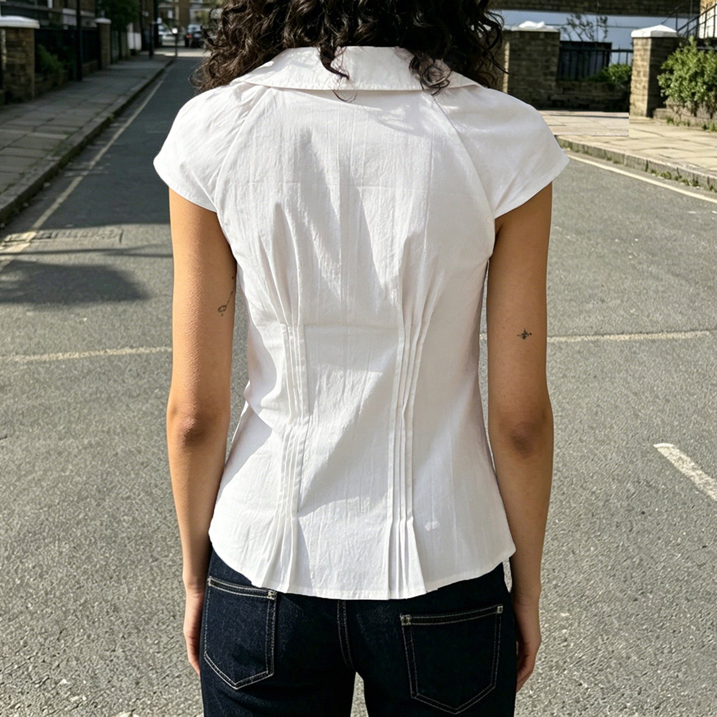 Damen klassisches Kurzarmblusenshirt mit modischem Kragen R&B
