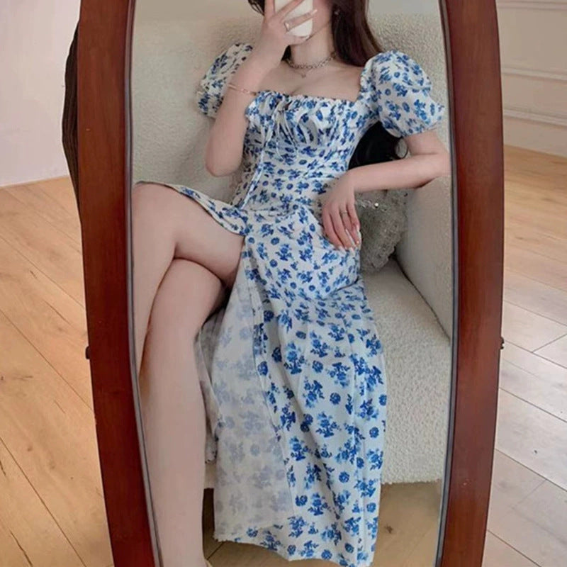 Damen Maxikleid mit eleganten Puffärmeln und floralem Design R&B