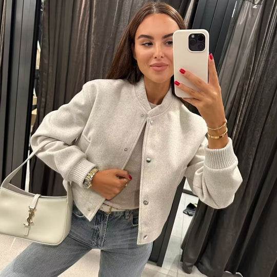 Damen modische Sweatjacke mit Knopfverschluss und praktischen Taschen R&B