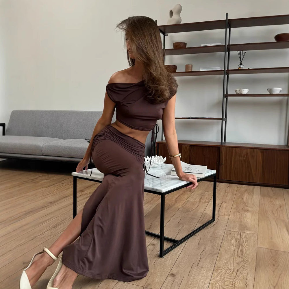 Damen elegantes Set mit schickem Top und figurschmeichelndem Rock R&B