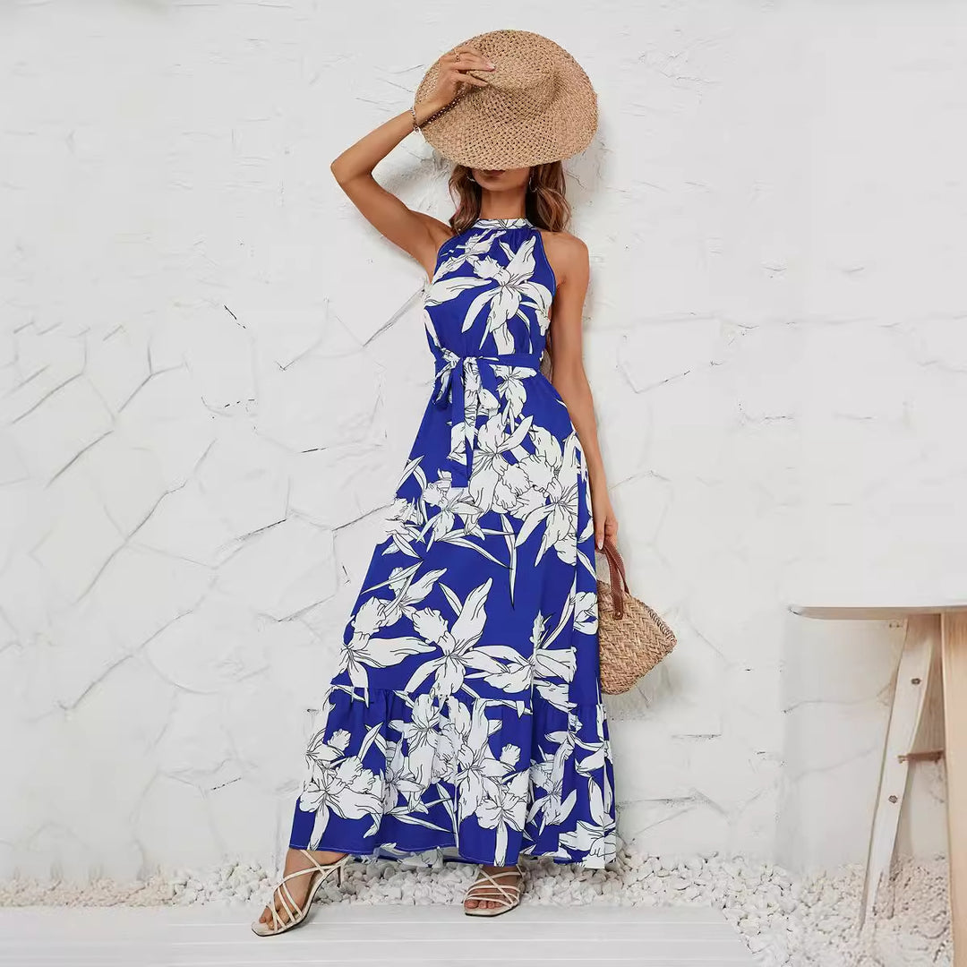 Damen Maxikleid mit floralem Print und elegantem Halsband R&B