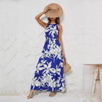 Damen Maxikleid mit floralem Print und elegantem Halsband R&B