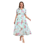 Damen Bohemian Maxikleid mit voluminösem Rock und floralem Design R&B