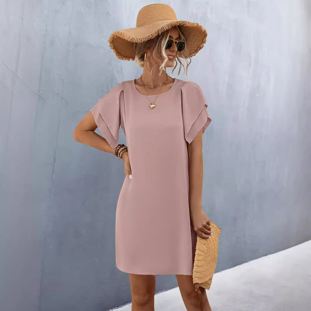 Damen Kurzarmkleid mit voluminösen Rüschendetails und bequemen Schnitt R&B