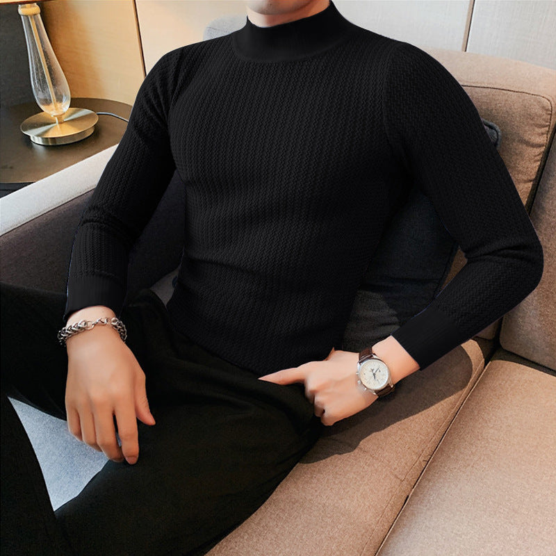 Unisex nan texturierter Waffelstrick-Pullover mit schmalem Stehkragen und Rippbündchen R&B
