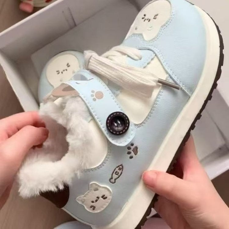 Damen Kuschelige Sneakers mit tierischem Design und warmem Innenfutter