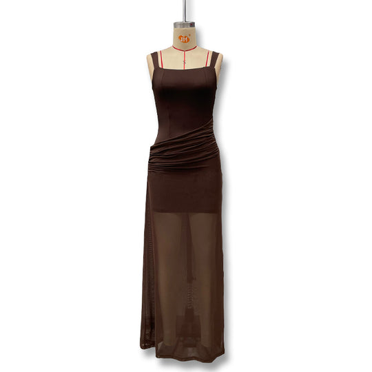 Damen Elegantes Maxikleid mit raffinierten Drapierungen und transparentem Rock R&B