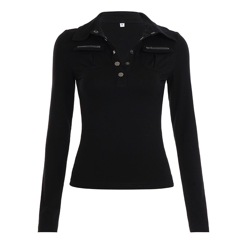 Damen Poloshirt mit stylischen Taschen und eleganten Druckknöpfen R&B