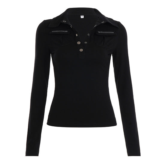 Damen Poloshirt mit stylischen Taschen und eleganten Druckknöpfen R&B