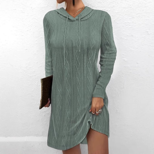 Damen Kapuzenpullover Kleid mit strukturiertem Strickmuster R&B