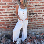 Damen Lässiger Jumpsuit mit Knopfdetails und Seitentaschen R&B