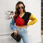 Damen cropped Strickjacke mit modischem Farbblock-Design R&B