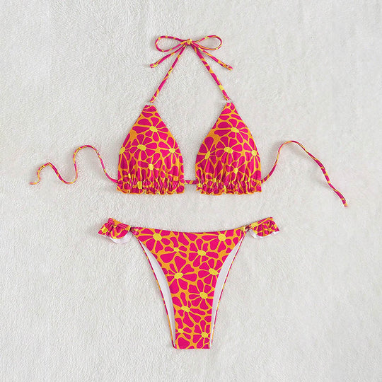 Damen Triangel-Bikini mit buntem Blumendesign und verstellbaren Trägern R&B