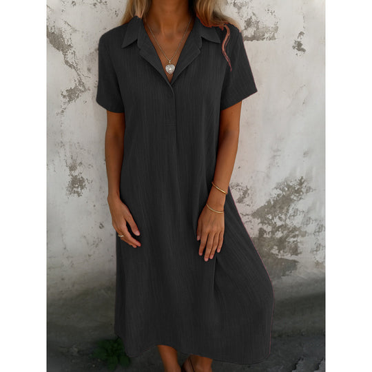 Damen lässiges Hemdkleid mit kurzen Ärmeln und Knopfdetails R&B