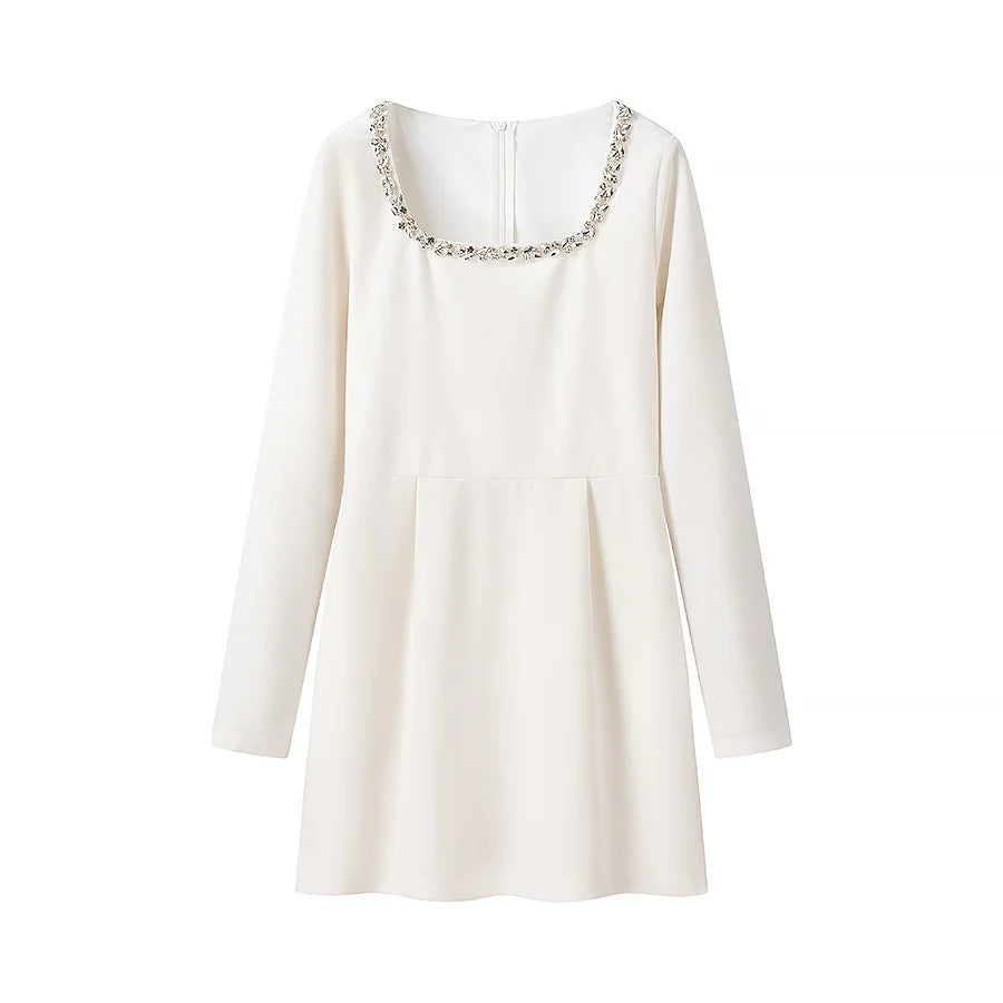 Damen elegant geschnittenes Langarmkleid mit verziertem Ausschnitt R&B