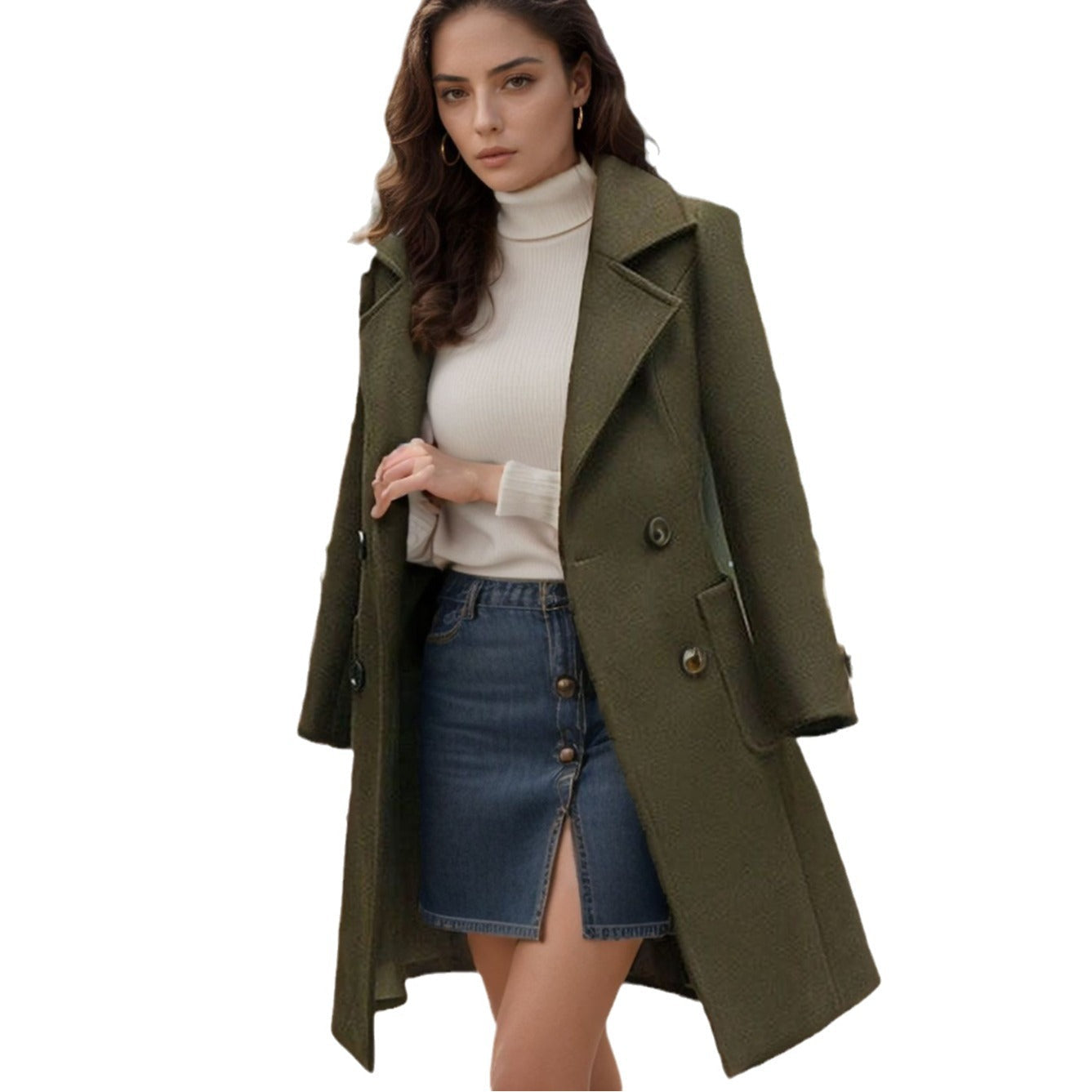 Damen modischer oversize Wolltrenchcoat mit doppelter Knopfleiste R&B