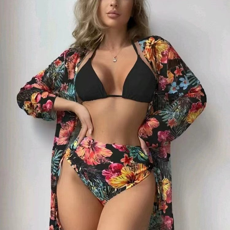 Damen Hochtaillierte Bikini-Set mit floralem Design R&B