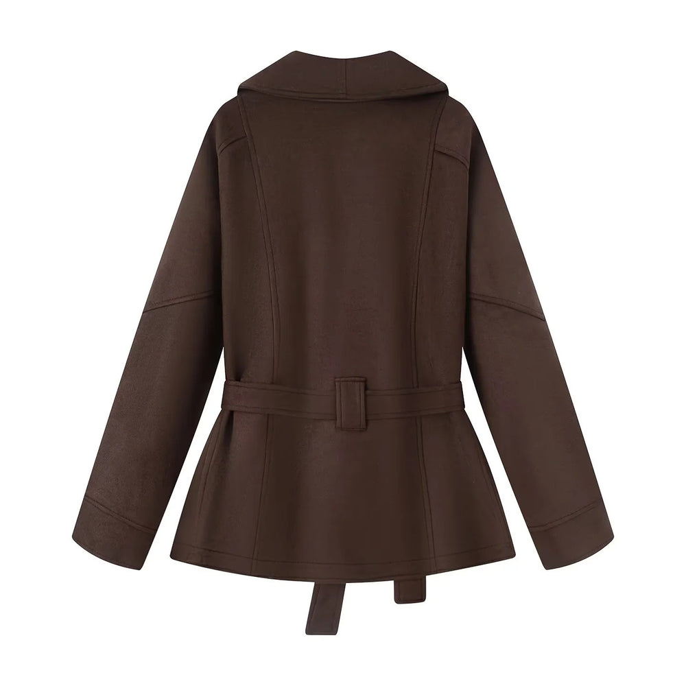 Damen elegante Übergangsjacke mit Bindegürtel und schmeichelndem Revers R&B