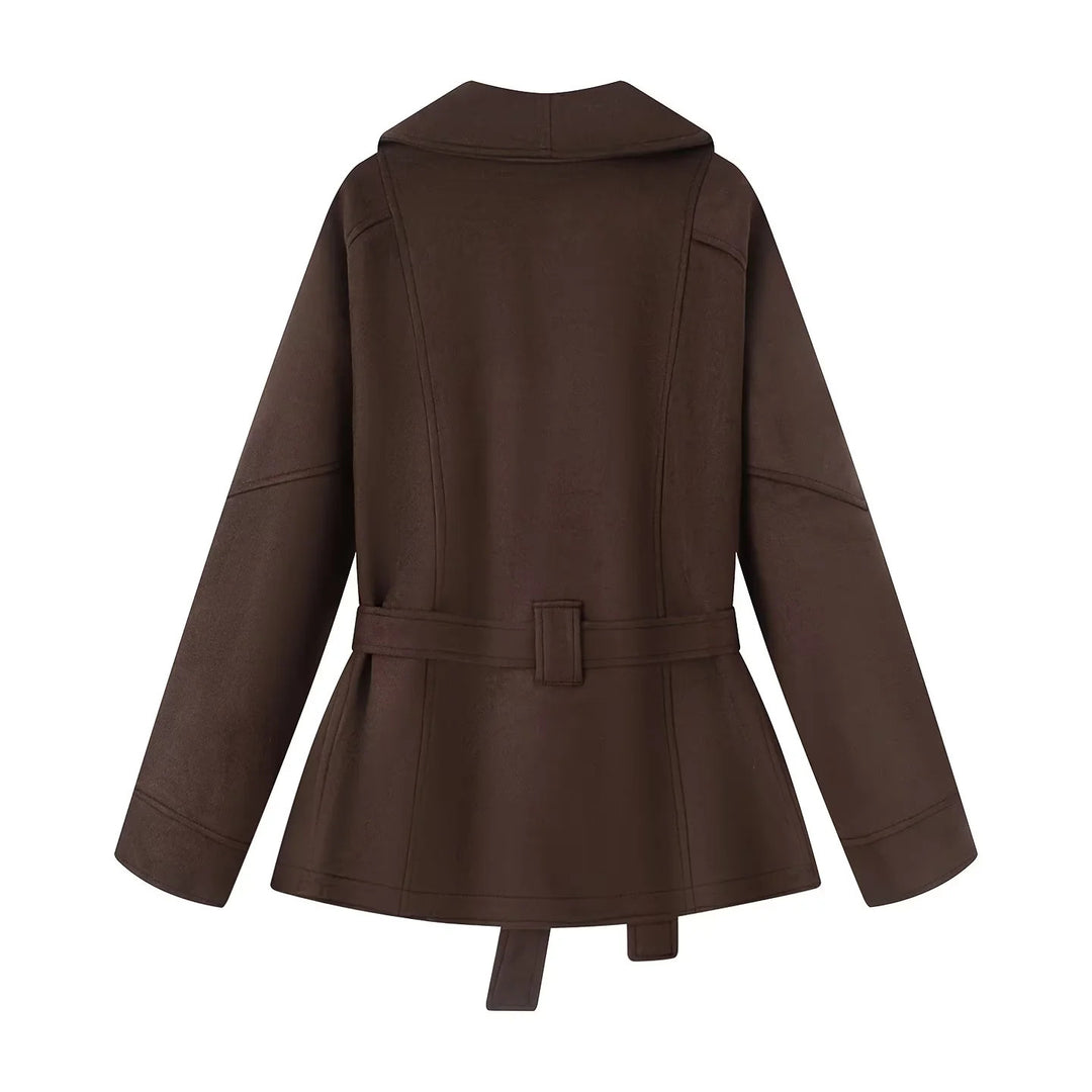 Damen elegante Übergangsjacke mit Bindegürtel und schmeichelndem Revers R&B