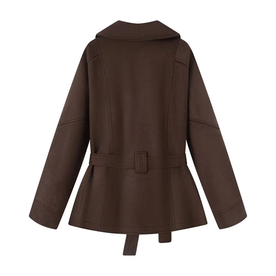 Damen elegante Übergangsjacke mit Bindegürtel und schmeichelndem Revers R&B