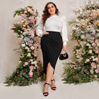 Damen Bleistiftrock mit elegantem Wickeldesign und hohem Schlitz R&B