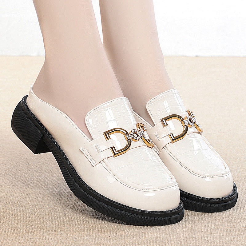 Damen elegante Mokassins mit modisch glänzendem Obermaterial und dekorativem Schmuckdetail R&B