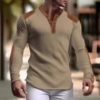 Herren Langarm-Henley-Shirt mit strukturiertem GewR&Be und Kontrastdetails R&B