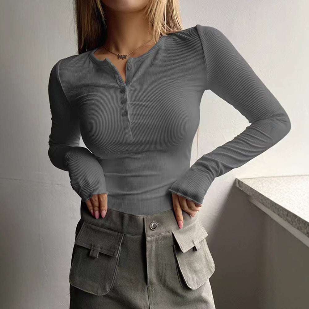 Damen Langarmshirt mit eleganter Knopfleiste R&B