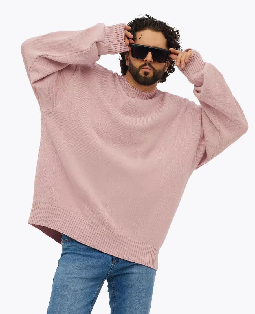 Damen gemütlicher Oversized Pullover mit strukturiertem Rippenmuster und breiten Bündchen R&B