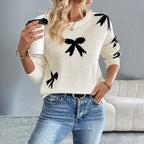 Damen Strickpullover mit Verspieltem Schleifenmuster R&B