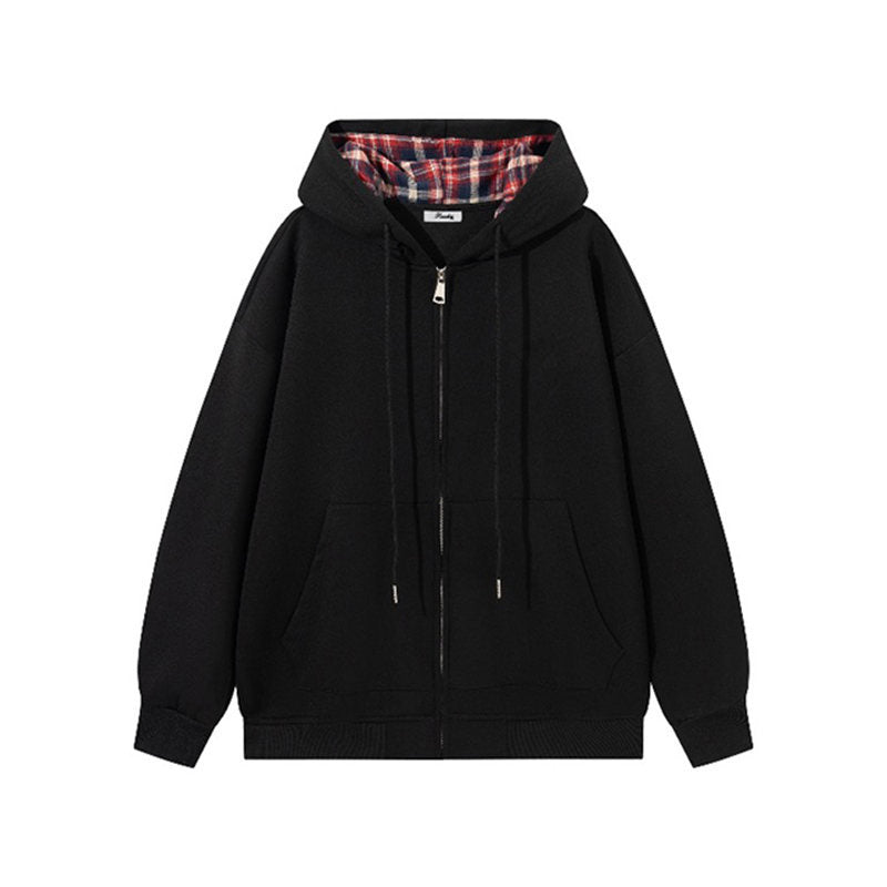 Damen Kapuzenjacke mit karierter Innenverkleidung und elegantem Reißverschluss