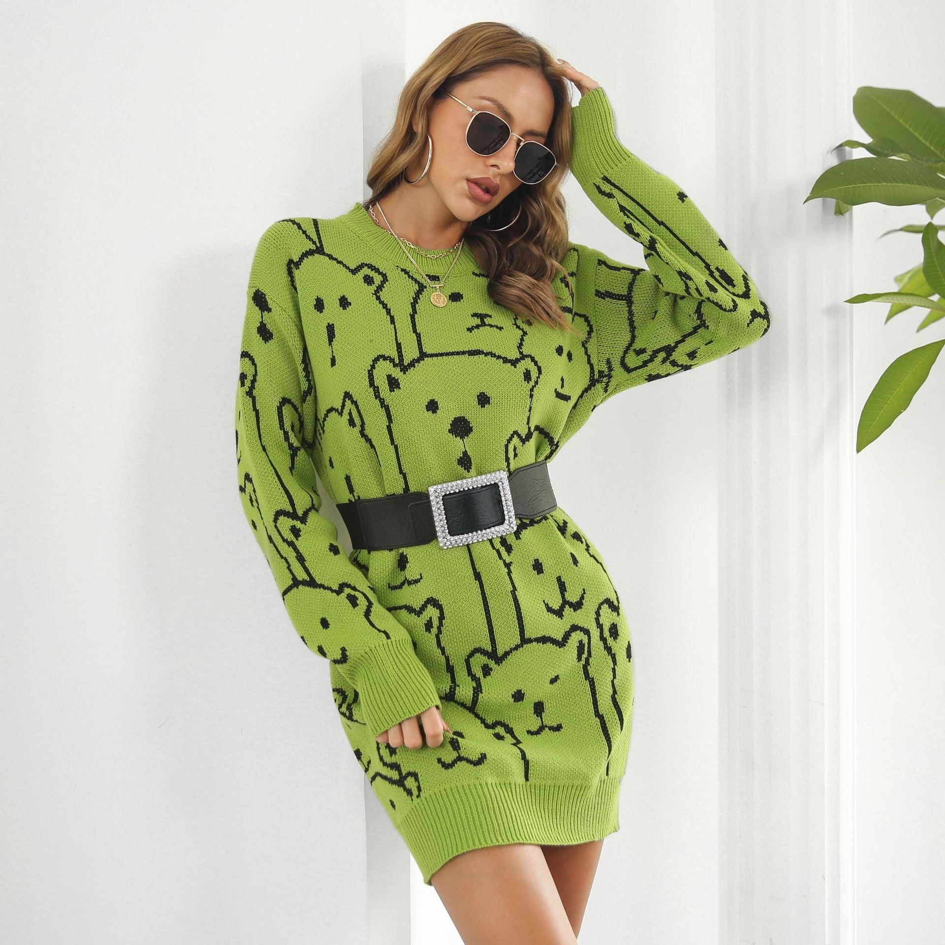 Damen Oversized Pullover mit fröhlichem Bärenmotiv R&B