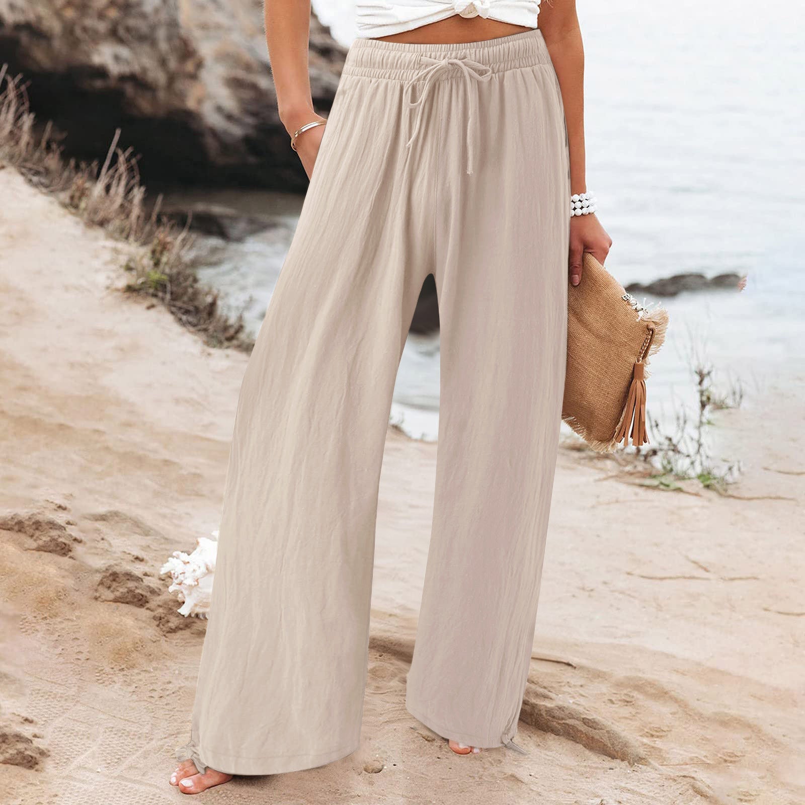 Damen Weite hose mit elastischem Bund und praktischen Taschen R&B