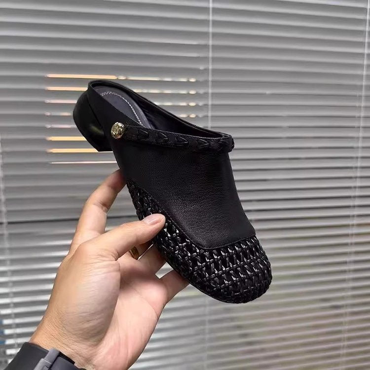Damen modische Mules mit dekorativer Korb-Optik R&B