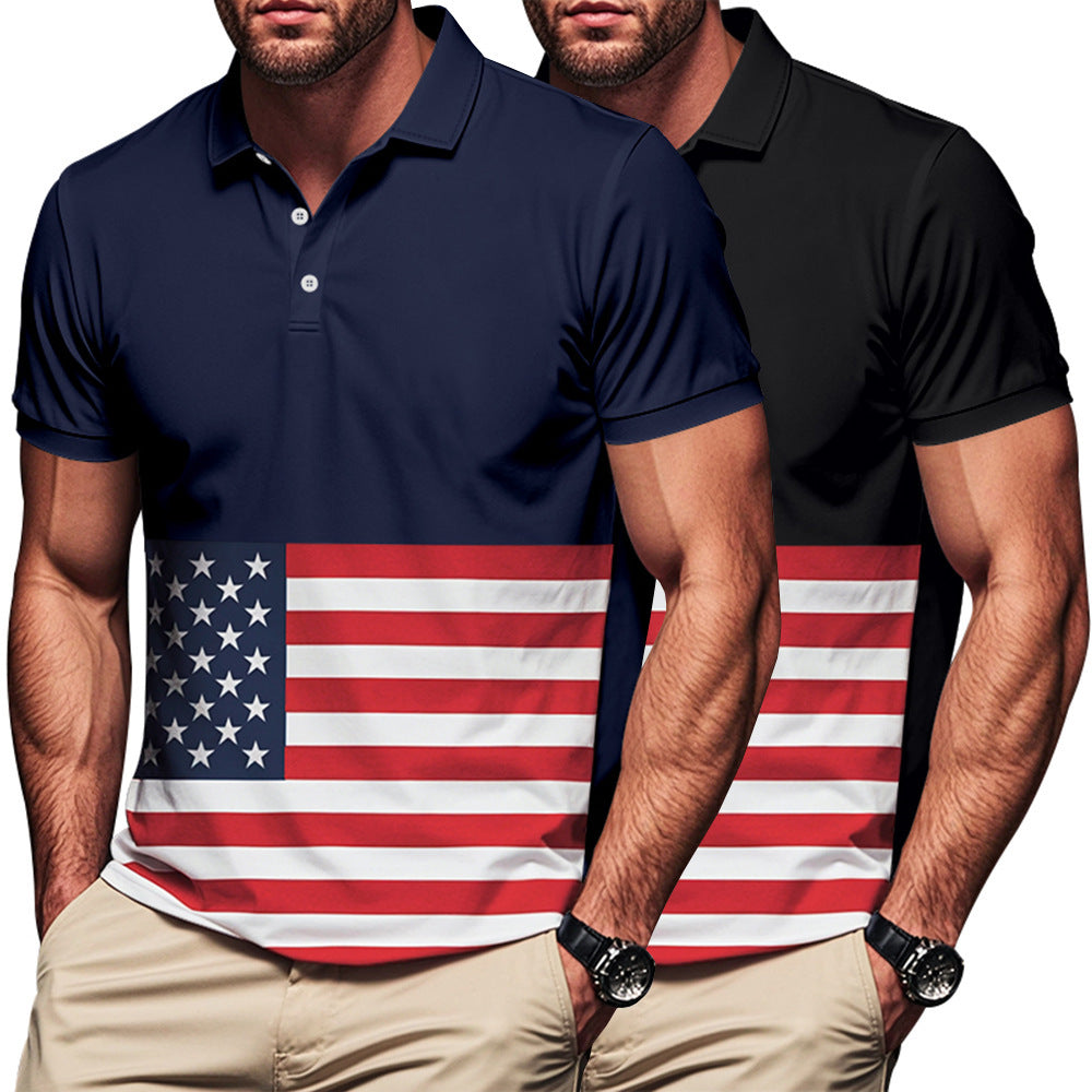 Herren Polo-Shirt mit Flaggenmotiv und klassischem Kragen R&B
