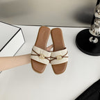 Damen modische Riemensandalen mit dekorativem Goldakzent und komfortablem Fußbett R&B