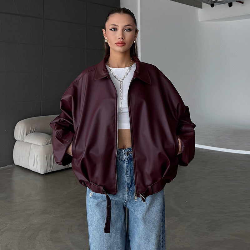 Damen elegante Kunstlederjacke R&B